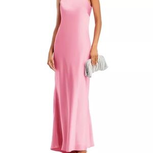 AQUA Pink Sleeveless Satin Gown - Exclusive Backless Dress